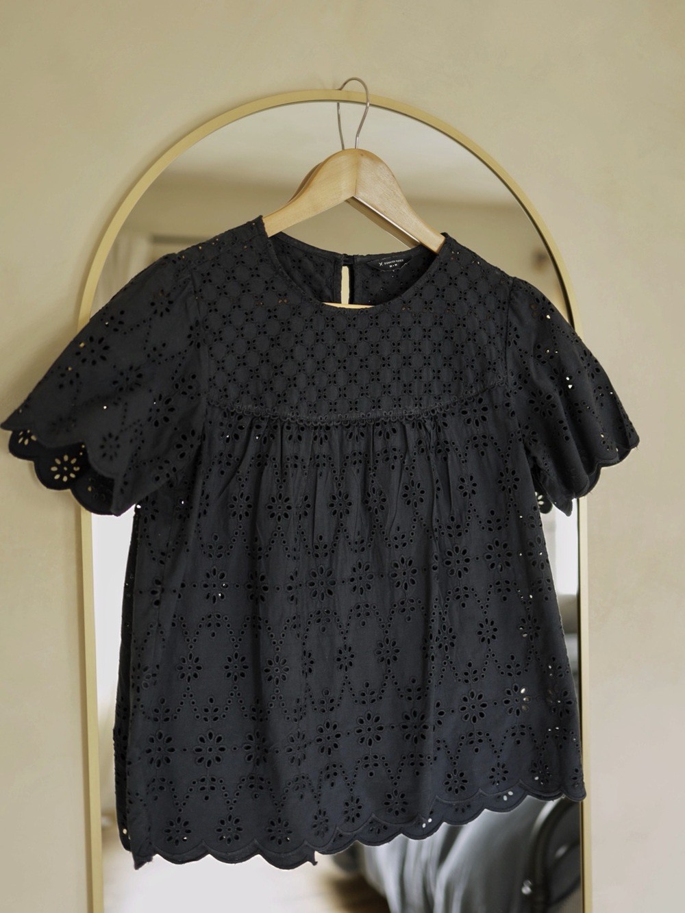 Navy Eyelet Short Sleeve Top